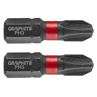 GRAPHITE Bit IMPACT PH 3 x 25 mm, S2 Staal Full Fit Kop, 2 stuks