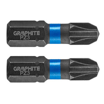 GRAPHITE Bit IMPACT PZ 3 x 25 mm, S2 Staal Full Fit Kop, 2 stuks