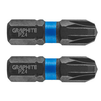 GRAPHITE Bit IMPACT PZ 4 x 25 mm, S2 Staal Full Fit Kop, 2 stuks