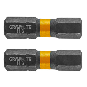 GRAPHITE Bit IMPACT HEX 6 x 25 mm, S2 Staal Full Fit Kop, 2 stuks