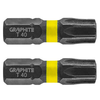 GRAPHITE Bit IMPACT TX 40 x 25 mm, S2 Staal Full Fit Kop, 2 stuks