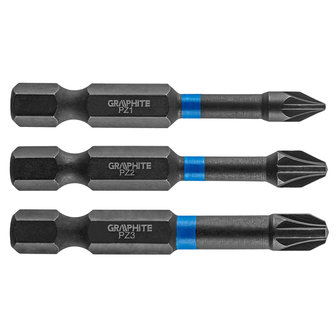 GRAPHITE Bit IMPACT PZ 1 2 3 x 50 mm, S2 Staal Full Fit Kop, 3 stuks