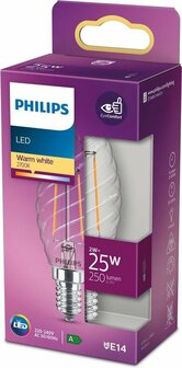 Philips LED-kaarslampen gedraaid Classic filament 25 W 250 lumen