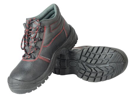 Degelijke zwart/rode Leren Hoge Werkschoen klasse S3, maat 43, Stalen neus en zool