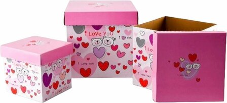 Opberg doos Love You - geschenk verpakking - storage box Small -liefde - Valentijn - verpakking  - Set van 3: 1x Small 1x medium 1x Large