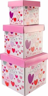 Opberg doos Love You - geschenk verpakking - storage box Small -liefde - Valentijn - verpakking  - Set van 3: 1x Small 1x medium 1x Large