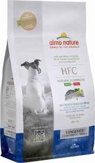 Almo Nature - Hond HFC Longevity brokken voor middelgrote tot grote honden - zeebaars en zeebrasem of varkensvlees - 8kg, 1,2kg - Zeebaars &amp; Zeebrasem, Gewicht: 1,2kg