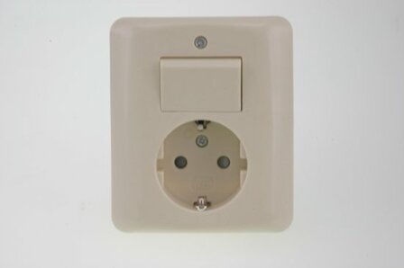 Uni Inbouw Combinatie - Stopcontact en Schakelaar - Wissel - Randaarde - Cr&egrave;me