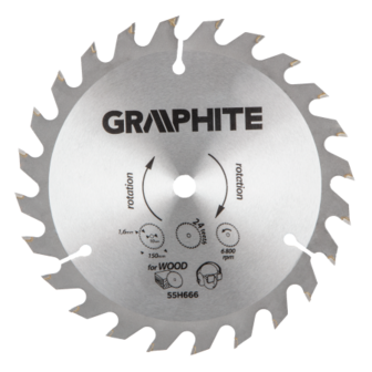GRAPHITE Cirkelzaagblad 150 mm, 24 tands, asgat 10 mm, Energy+ voor Hout
