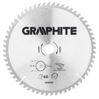 GRAPHITE Cirkelzaagblad 450 mm, 60 tands, Hout