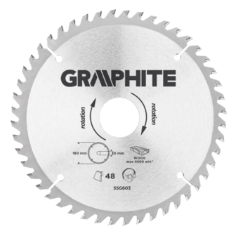 GRAPHITE Cirkelzaagblad 160 mm, 48 tands, Hout