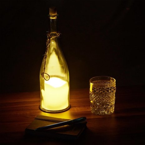 relaxdays fles met led kaars - glasfles - sfeerverlichting - decoratie - led fles