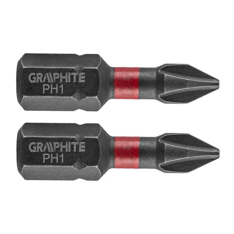 GRAPHITE Bit IMPACT PH 1 x 25 mm, S2 Staal Full Fit Kop, 2 stuks