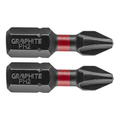 GRAPHITE Bit IMPACT PH 2 x 25 mm, S2 Staal Full Fit Kop, 2 stuks