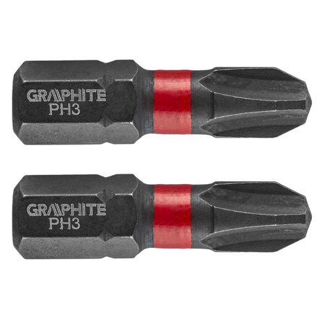 GRAPHITE Bit IMPACT PH 3 x 25 mm, S2 Staal Full Fit Kop, 2 stuks