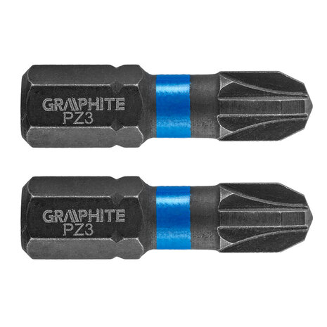 GRAPHITE Bit IMPACT PZ 3 x 25 mm, S2 Staal Full Fit Kop, 2 stuks