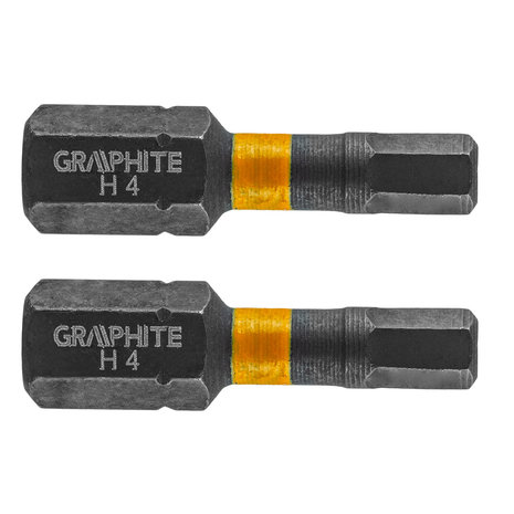 GRAPHITE Bit IMPACT HEX 4 x 25 mm, S2 Staal Full Fit Kop, 2 stuks