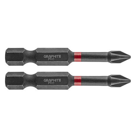 GRAPHITE Bit IMPACT PH 1 x 50 mm, S2 Staal Full Fit Kop, 2 stuks