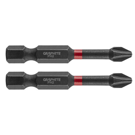 GRAPHITE Bit IMPACT PH 2 x 50 mm, S2 Staal Full Fit Kop, 2 stuks