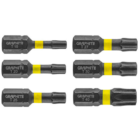 GRAPHITE Bit IMPACT TX x 25 mm, S2 Staal Full Fit Kop, 6 verschillende