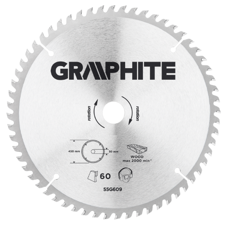 GRAPHITE Cirkelzaagblad 450 mm, 60 tands, Hout