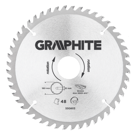 GRAPHITE Cirkelzaagblad 160 mm, 48 tands, Hout