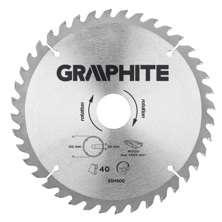 GRAPHITE Cirkelzaagblad 185 mm, 40 tands, Hout