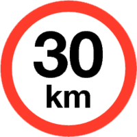 Maximum snelheid 30 km/h Sticker. Rond 200 mm