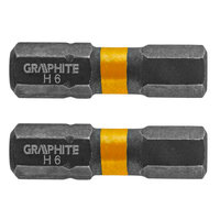 GRAPHITE Bit IMPACT HEX 6 x 25 mm, S2 Staal Full Fit Kop, 2 stuks