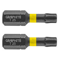 GRAPHITE Bit IMPACT TX 25 x 25 mm, S2 Staal Full Fit Kop, 2 stuks