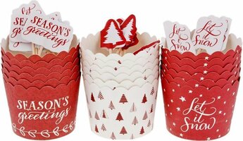 Excellent Houseware - Cupcake vormpjes set - KERST -24 stuks - rood en wit - muffin - cake - Christmas