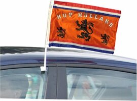 Set van 2 Oranje Holland autovlag met leeuw 30x45 - Oranje feest/ EK/ WK versiering artikelen