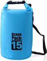 Relaxdays Ocean Pack 15 liter - waterdichte tas - strandtas - zeilen - outdoor plunjezak - blauw