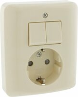 Uni Inbouw Combinatie - Stopcontact en Schakelaar - Serie - Randaarde - Crème